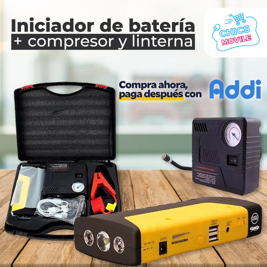 Iniciador Batería De Carro (JUMPER) Y Mini Compresor Infla Llantas 🔋🚘🏍️