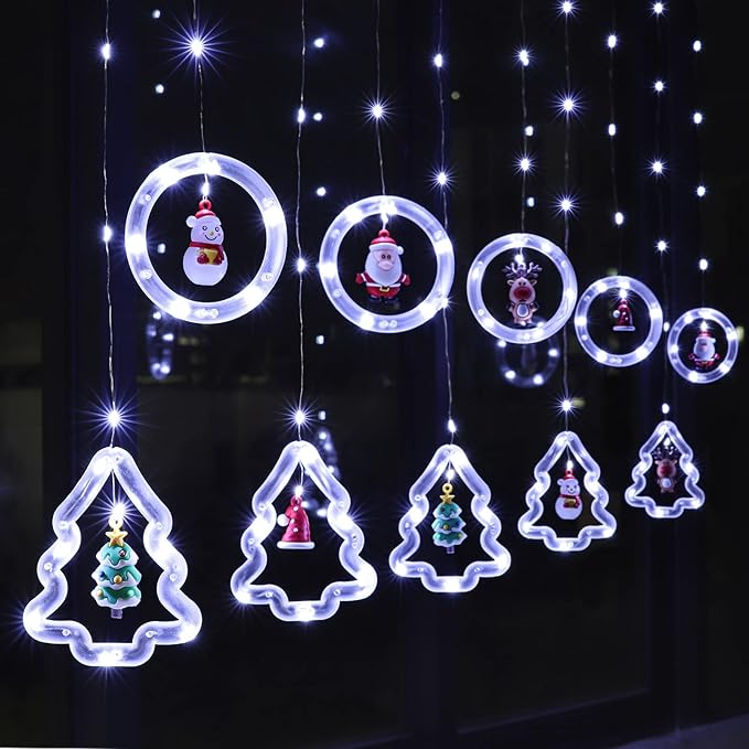 Serie Cascada Pino y Circulo con Personajes De Navidad Color Blanco - 4.5 METROS