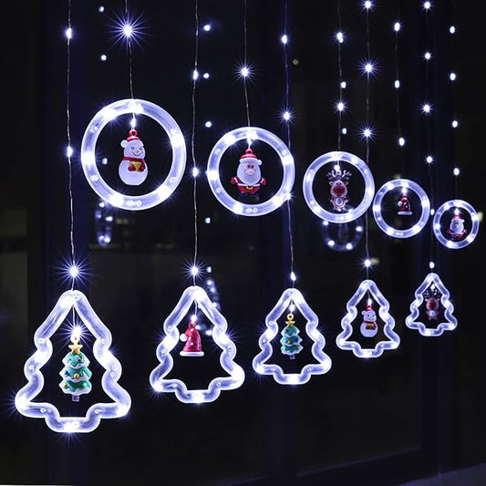 Serie Cascada Pino y Circulo con Personajes De Navidad Color Blanco -  4.5 METROS