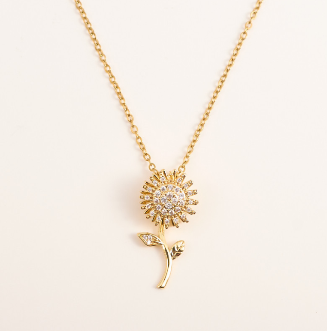 🌻 Collar de Girasol Giratorio + Dedicatoria Día de la Madre
