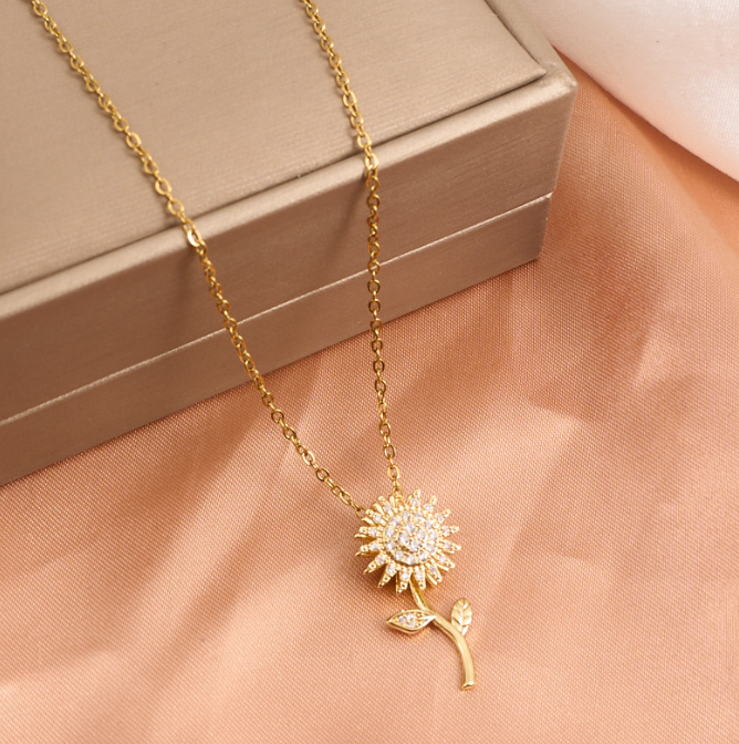 🌻 Collar de Girasol Giratorio + Dedicatoria Día de la Madre