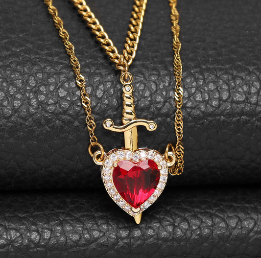 Collar dúo de corazón y espada 2 en 1, incluye dos collares
