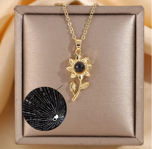 🌻 Collar de Girasol con Frase Te Amo en 100 Idiomas ✨