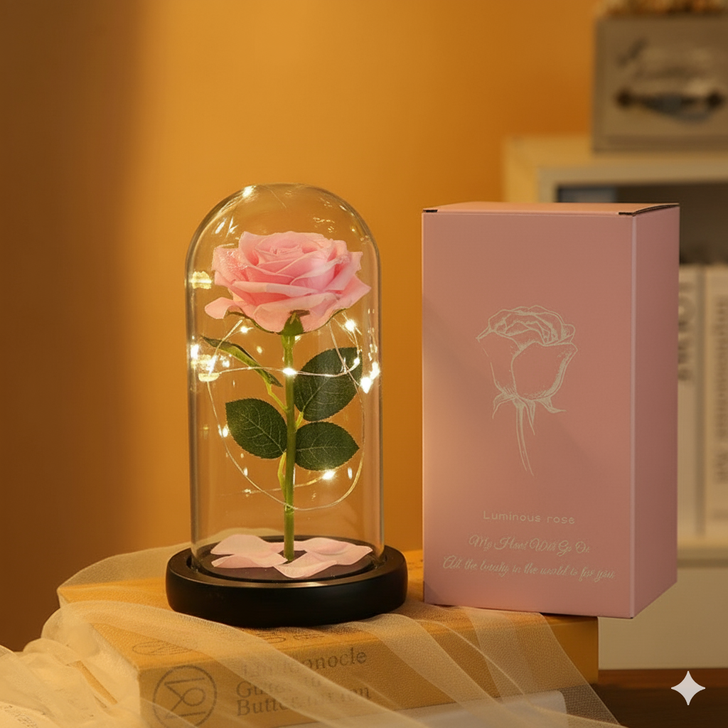 Rosa de la Bella y la Bestia 🌹 Lámpara Rosa Eterna en Cúpula de Cristal ✨