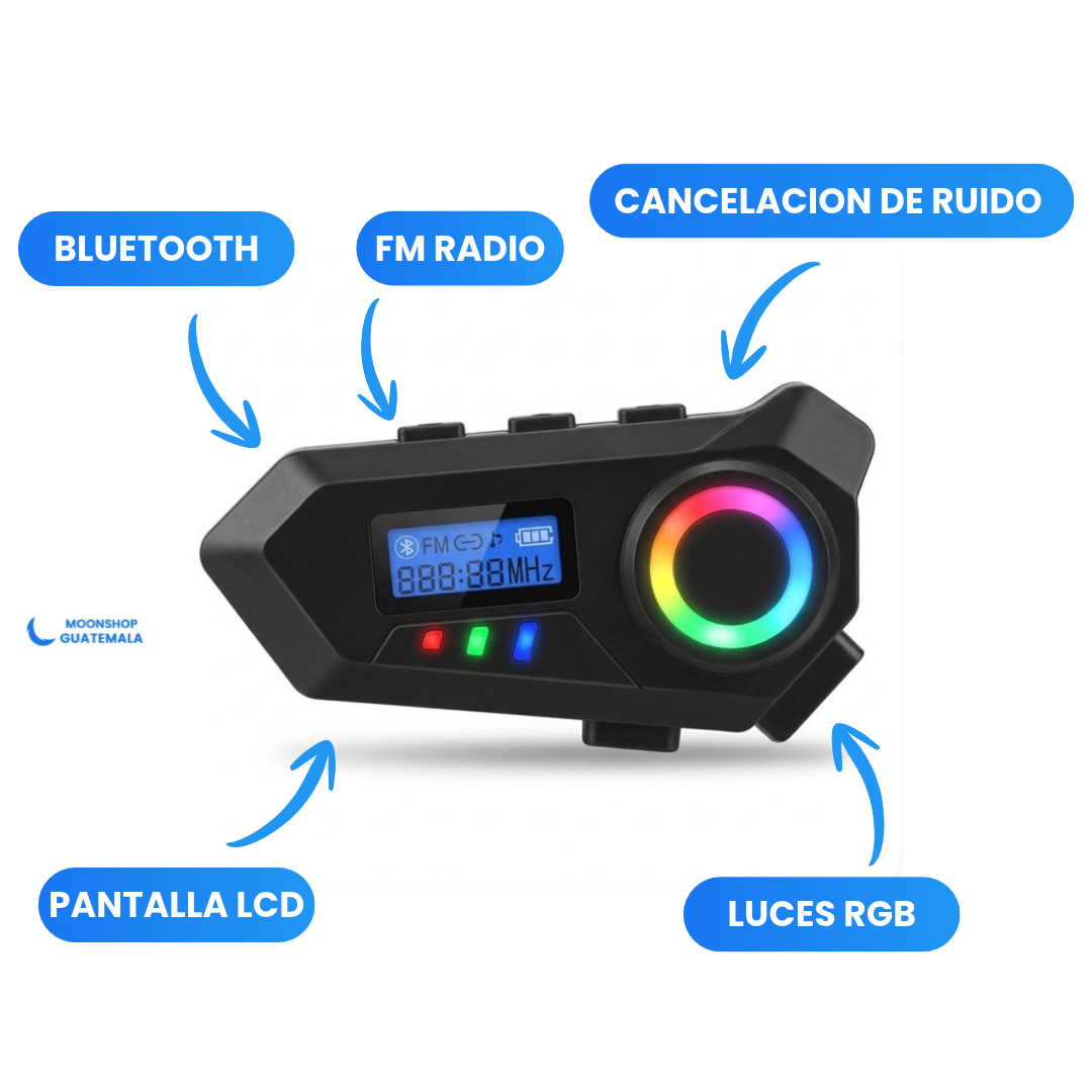 Intercomunicador Bluetooth para Casco de Moto con Pantalla LCD y Radio FM – Resistente al Agua