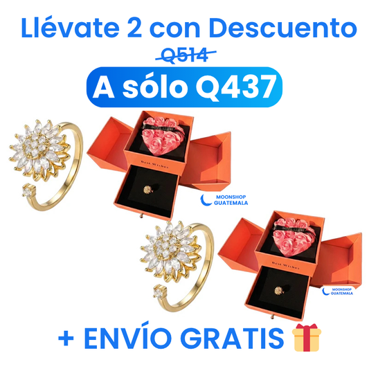 Joyero de 9 Rosas Eternas + Anillo Girasol Giratorio GRATIS