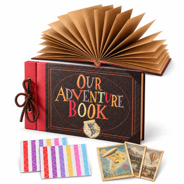 Álbum de Fotos Our Adventure Book de 40 Hojas (80 Páginas), con 3 Postales Antiguas, Esquineros de Colores y Caja