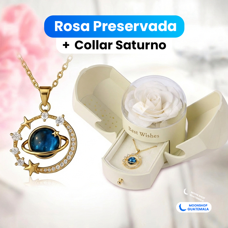 COMBO 💝 Rosa Preservada + Collar Saturno ✨ Regalo Inolvidable