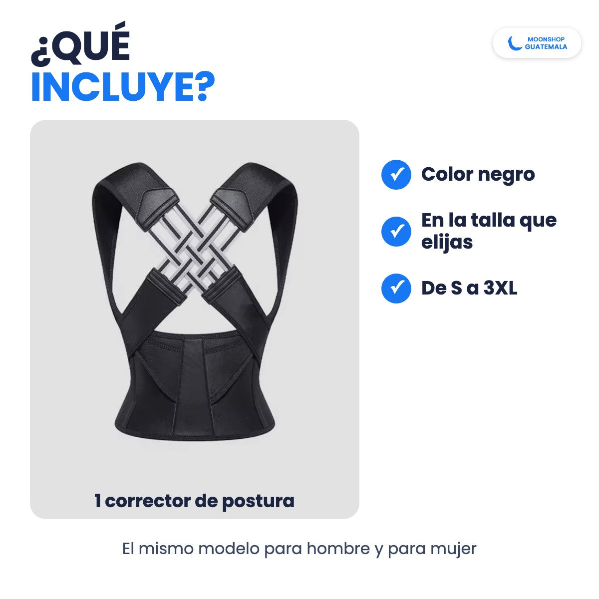 Qué incluye: 1 corrector de postura negro en la talla que elijas, de S a 3XL
