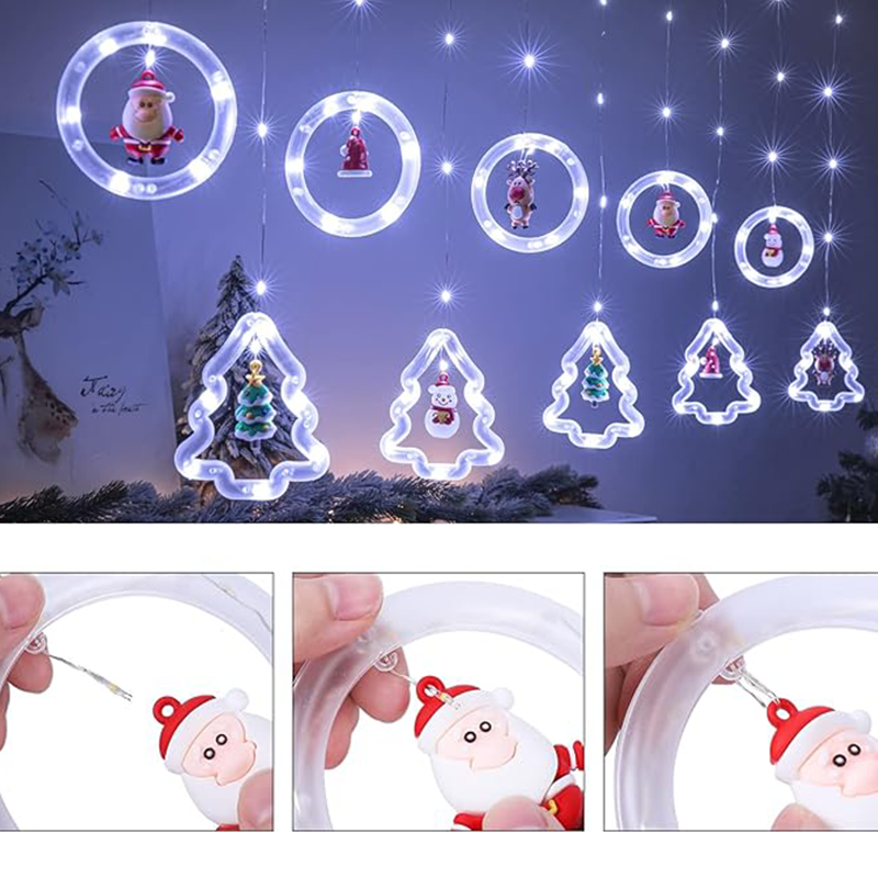 Serie Cascada Pino y Circulo con Personajes De Navidad Color Blanco - 4.5 METROS
