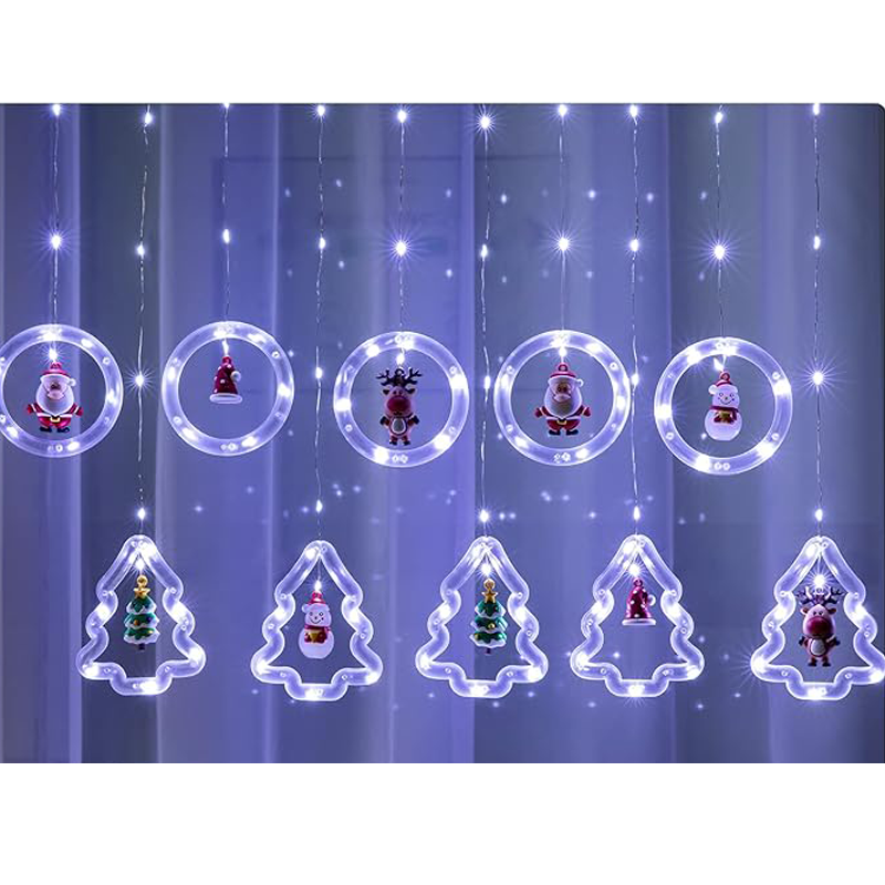 Serie Cascada Pino y Circulo con Personajes De Navidad Color Blanco - 4.5 METROS