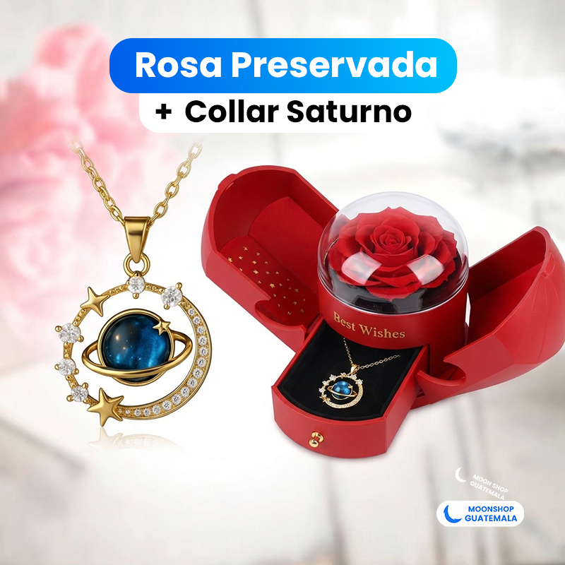 COMBO 💝 Rosa Preservada + Collar Saturno ✨ Regalo Inolvidable