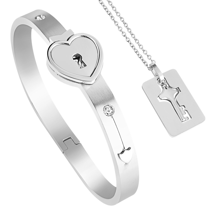 Pulsera con candado y collar con llave de acero inoxidable para parejas