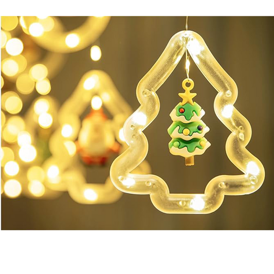 Serie Cascada Pino y Circulo con Personajes De Navidad Color Calido -  4.5 METROS