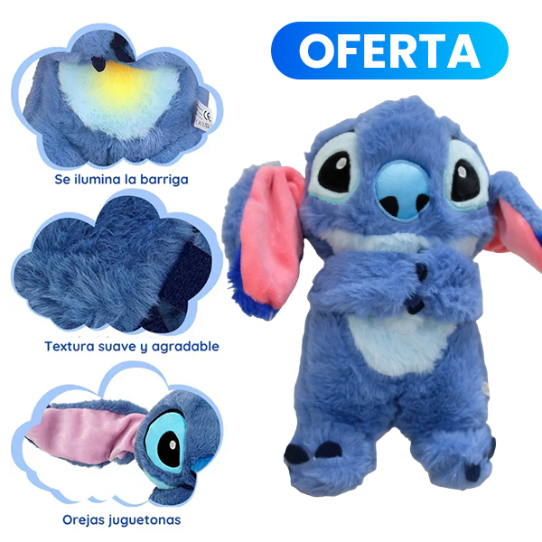 Peluche que respira azul, con luz en la barriga y textura suave, para acompañarte a la hora de dormir