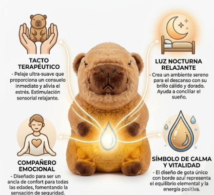 Peluche Relajante Capibara Cafe-  (Luz y Sonido). 💤