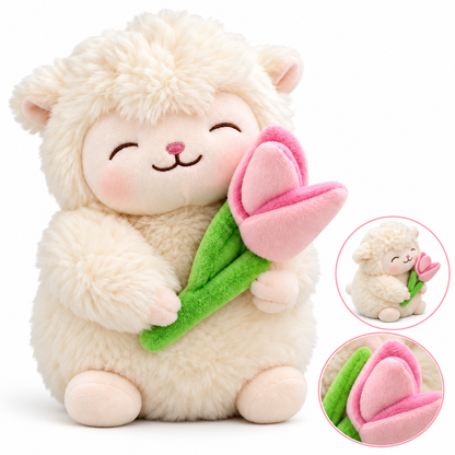 Corderito de Peluche con Tulipán Rosado, foto 1