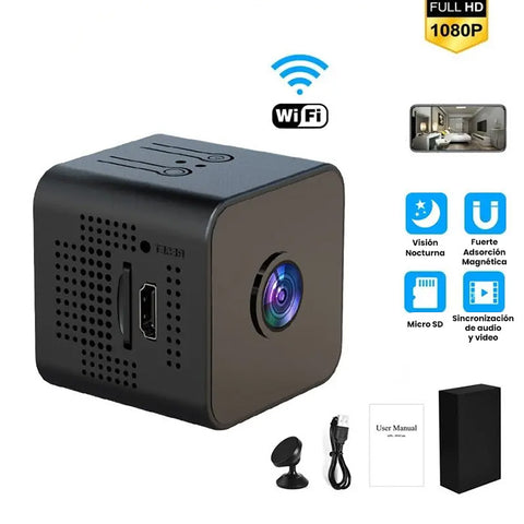 Minicámara de seguridad oculta tipo cubo con memoria SD y WiFi para interiores