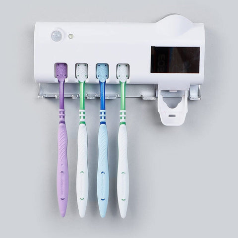 Esterilizador de cepillos de dientes UV blanco con dispensador automático de pasta