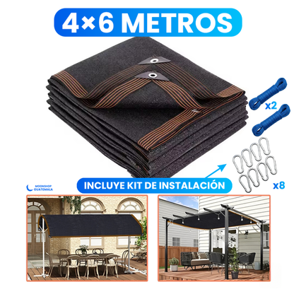 Malla sombra sarán de 4x6 metros con kit de instalación de 2 cuerdas y 8 ganchos mosquetón