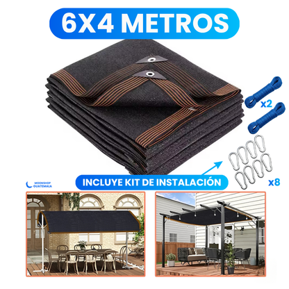 Malla sombra sarán de 6x4 metros con kit de instalación de 2 cuerdas y 8 ganchos mosquetón