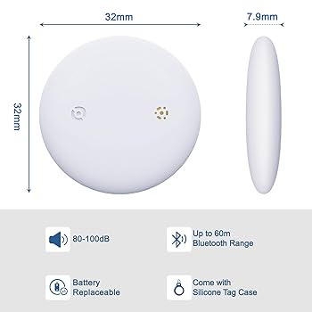 Medidas del localizador: 32 mm de lado y 7.9 mm de grueso, con alcance Bluetooth de hasta 60 m