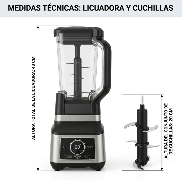 Licuadora Profesional EWTTO 1500W Trituradora de Hielo Digital