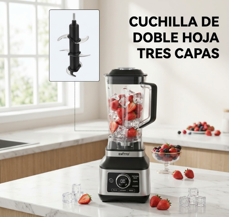 Licuadora Profesional EWTTO 1500W Trituradora de Hielo Digital