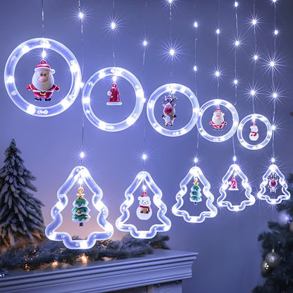 Serie Cascada Pino y Circulo con Personajes De Navidad Color Blanco -  4.5 METROS