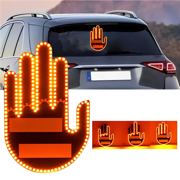 Mano de luz LED para carro encendida mostrando los tres gestos disponibles