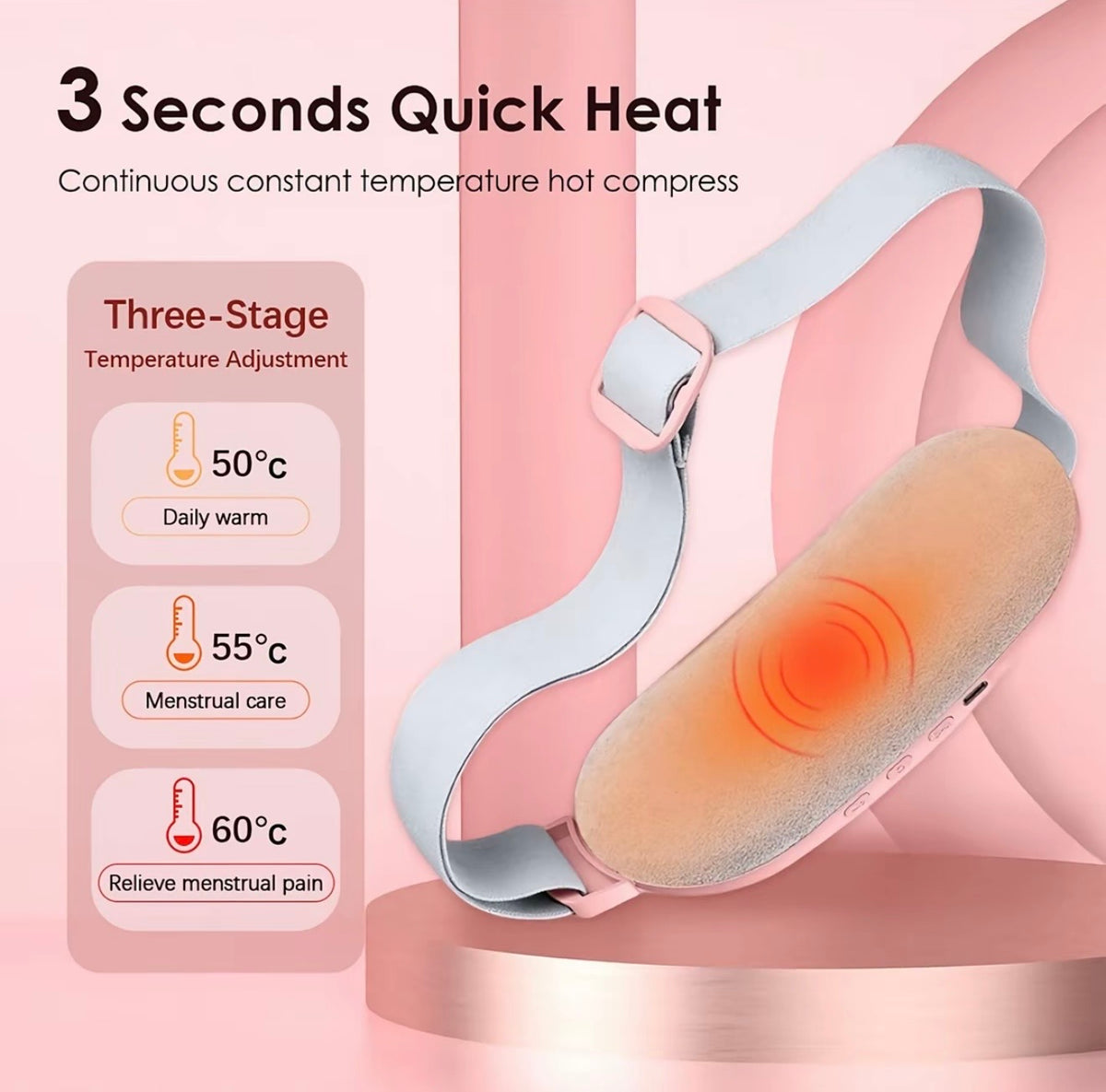 Cinturón Térmico Menstrual - Con calor y masaje 3 niveles y 4 modos, ideal para mayor comodidad durante esos días.
