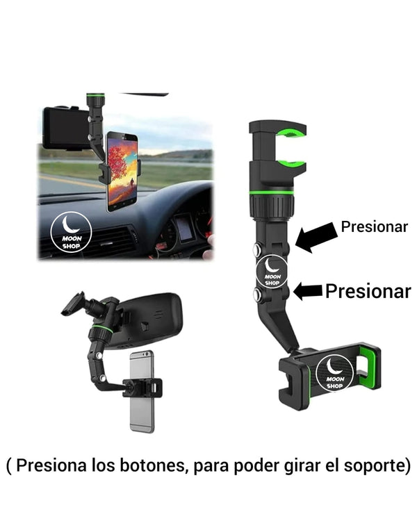 Soporte de celular para espejo retrovisor con rotación de 360 grados y fácil instalación
