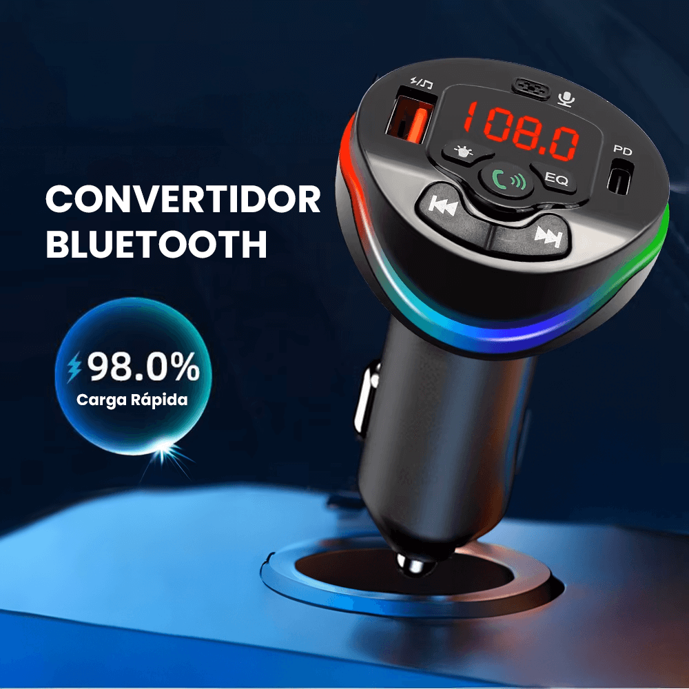 Convertidor Bluetooth. Carga Rápida Tipo C y USB