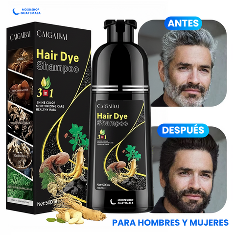 Shampoo 3 en 1 tono negro que nutre, limpia y cubre canas, 500 ml