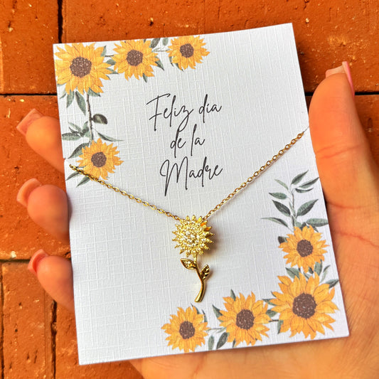 🌻 Collar de Girasol Giratorio + Dedicatoria Día de la Madre