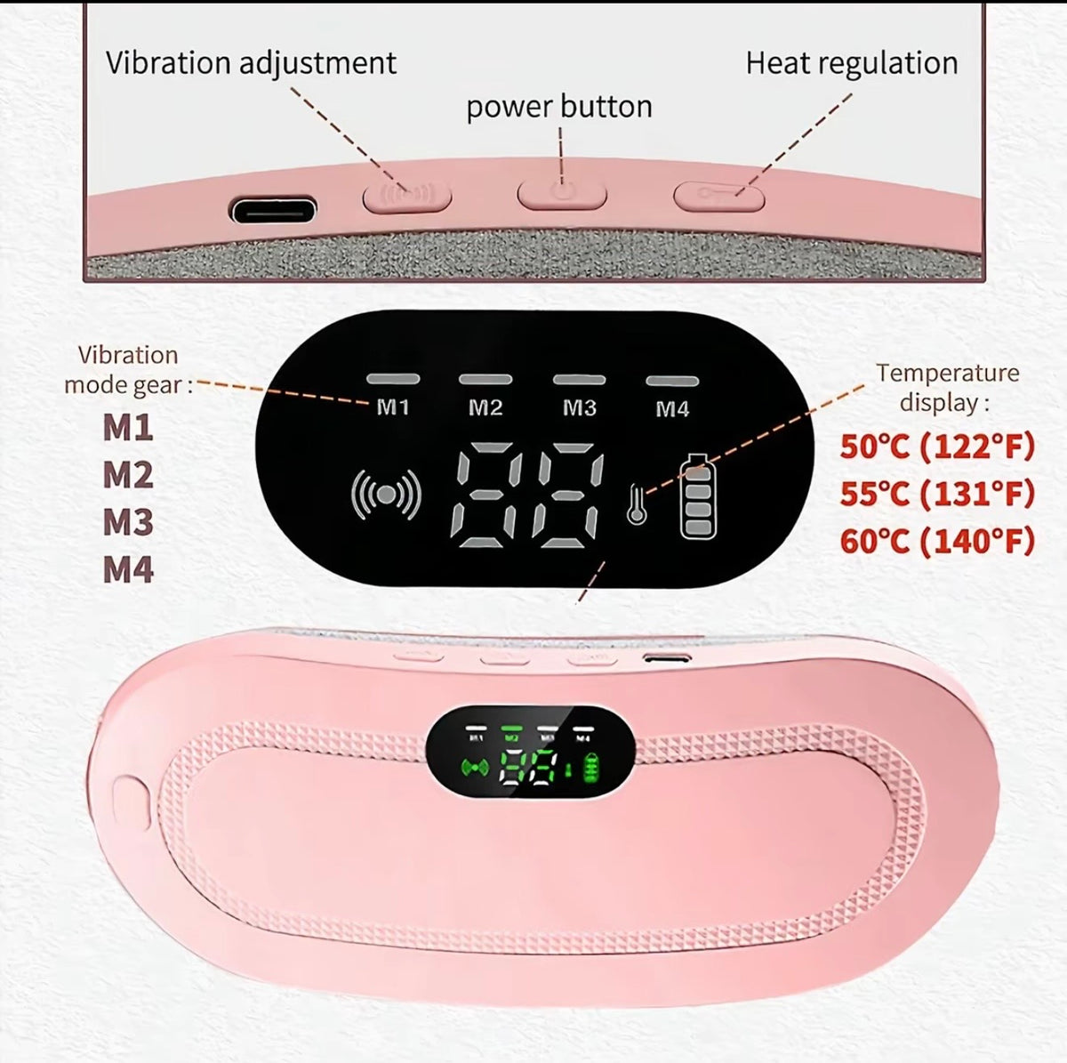 Cinturón Térmico Menstrual - Con calor y masaje 3 niveles y 4 modos, ideal para mayor comodidad durante esos días.