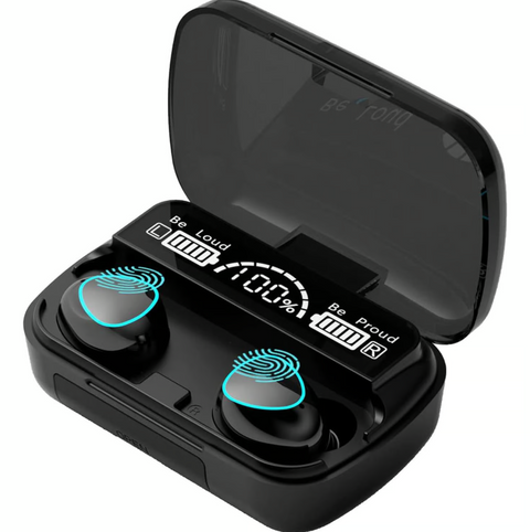 Audífonos Bluetooth M10 TWS negros con pantalla LED y estuche