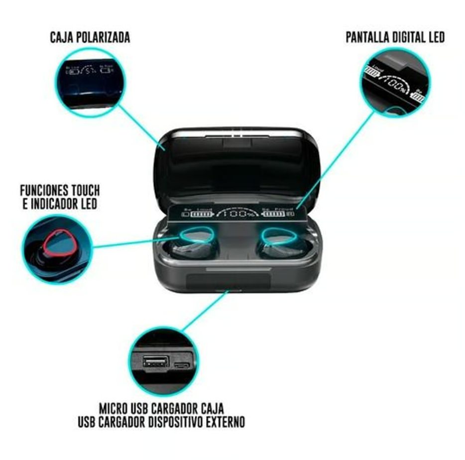 Audífonos Bluetooth M10 TWS con Pantalla LED - Negro