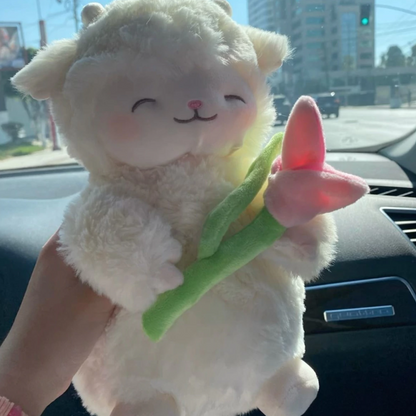 Corderito con Tulipán - Peluche de Cordero, Suave y Lindo