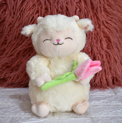 Corderito con Tulipán - Peluche de Cordero, Suave y Lindo