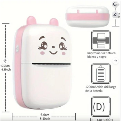 Mini Impresora Térmica Portátil Gatita Bluetooth Smartec Celeste