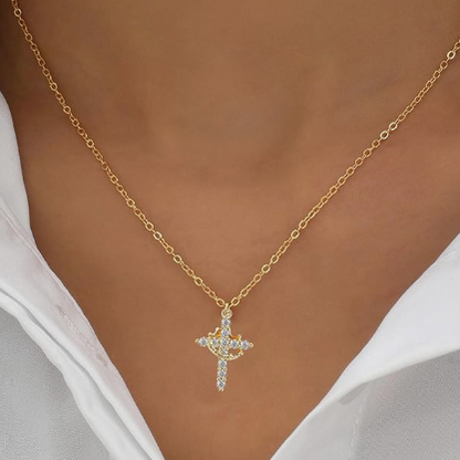 Collar de cruz con diamantes fácil de llevar para actividades religiosas