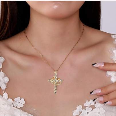 Collar de cruz con corona ideal para aniversarios y ocasiones especiales