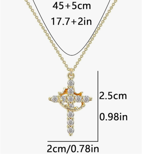 Collar de cruz con corona y circonita cúbica de diseño simple y elegante