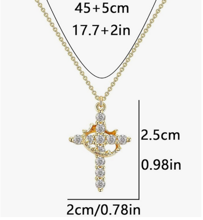 Collar de cruz con corona y circonita cúbica de diseño simple y elegante