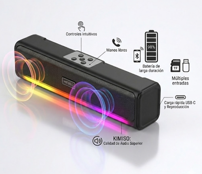 Barra de sonido elegante y portátil. Para sala, oficina y más.