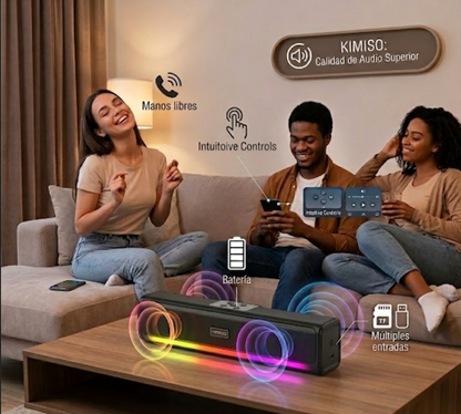 Barra de sonido elegante y portátil. Para sala, oficina y más.