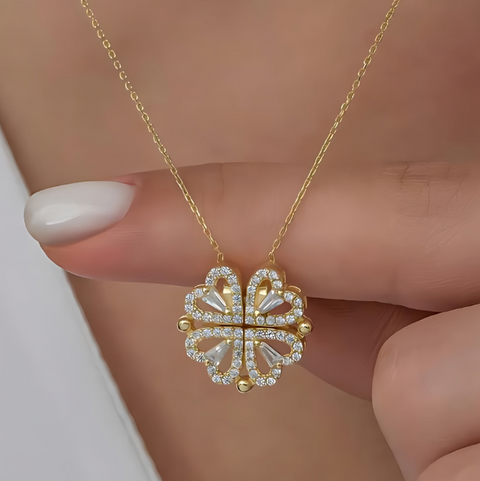 Collar con colgante de trébol de cuatro hojas y corazones, amuleto de buena suerte