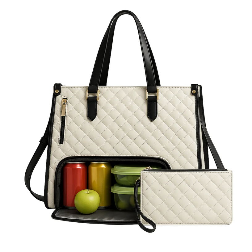 Bolso 3 en 1 con Compartimento Térmico para Comida ✨ Interior Impermeable + Cosmetiquera GRATIS