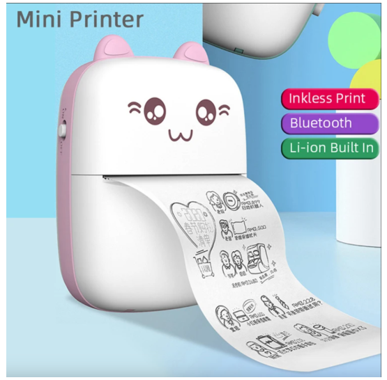 Mini Impresora Térmica Portátil Gatita Bluetooth Smartec Celeste